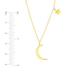 14k Yellow Gold Crescent Moon and Star Necklace Adjustable Length