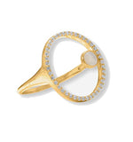 Circle Ring Floating Rainbow Moonstone and Cubic Zirconia 14 Karat Gold-plated Silver