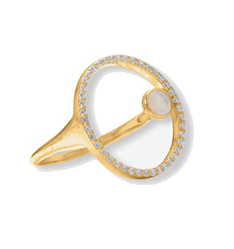 Circle Ring Floating Rainbow Moonstone and Cubic Zirconia 14 Karat Gold-plated Silver