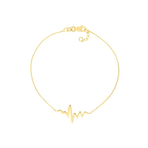 14k Yellow Gold Heartbeat Chain Bracelet - Adjustable Length