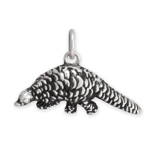 Pangolin Charm Oxidized Sterling Silver