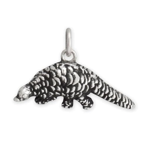 Pangolin Charm Oxidized Sterling Silver