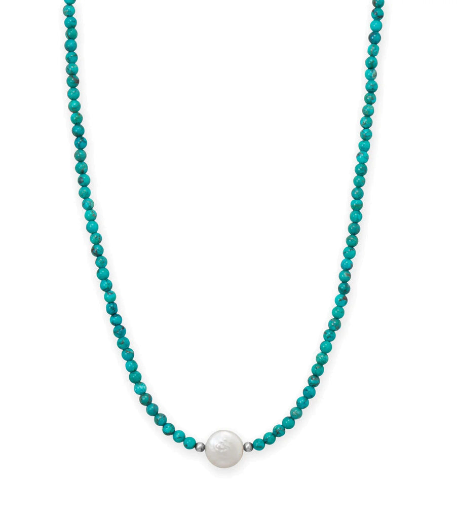 Stabilized Turquoise Bead and Cultured Freshwater Pearl Necklace