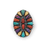 Multicolor Stone Flower Design Ring Sterling Silver - Handmade