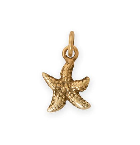 AzureBella Jewelry Small Starfish Charm Antique Gold-plated Sterling Silver