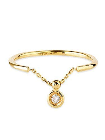 14k Yellow Gold Chain Diamond Charm Ring .03 CTW