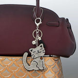 Kitty Cat Bag Charm Keychain with Crystals, Tassel, and Ball