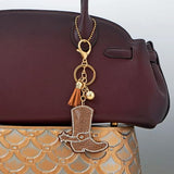 Cowgirl Boot Bag Charm Keychain with Crystals, Tassel, and Ball