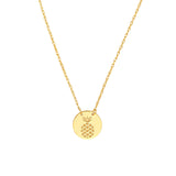 14k Yellow Gold Mini Disk Pendant Necklace with Engraved Pineapple