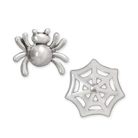 Sterling Silver Spider and Web Stud Earrings