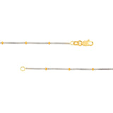 14k Two-tone White and Yellow Gold Satellite Bead Curb Chain Necklace, 16-inch