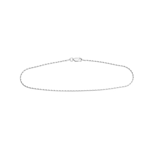 Rhodium-plated Sterling Silver 10-inch Diamond-cut Rope Chain 1.3mm Wide Non-tarnish