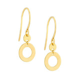 14K Yellow Gold Earrings High Polish Open Circle and Disk Dangle