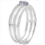 AzureBella Jewelry Genuine Tanzanite Stacked Ring with Three Stones Rhodium on Silver, size 8
