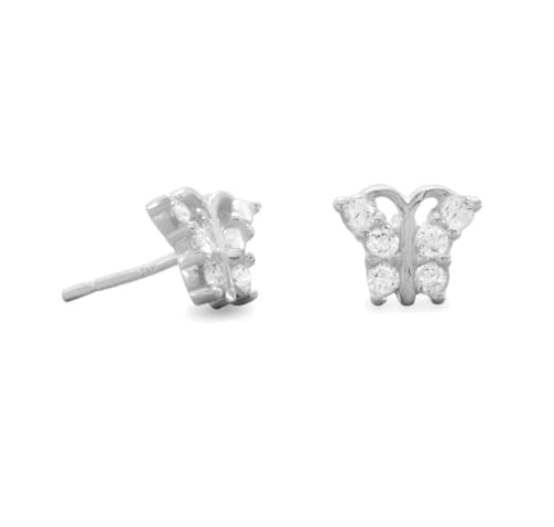 Butterfly Stud Earrings Sterling Silver with Cubic Zirconia