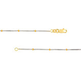 14k Two-tone White and Yellow Gold Satellite Bead Curb Chain Anklet Ankle Bracelet