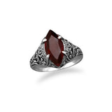Marquise Garnet Ring Sterling Silver Antique Finish Vintage Style