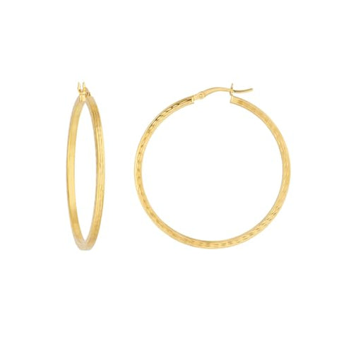 14k Yellow Gold Hoop Earrings with Square Edge Diamond-cut
