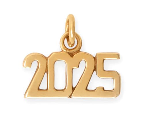 AzureBella Jewelry Graduation Year Charm 2025 14k Antique Gold-plated Sterling Silver