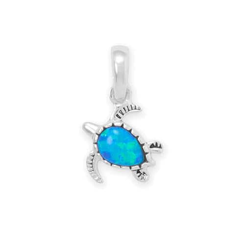 Sterling Silver Turtle Pendant with Synthetic Blue Opal, Pendant Only