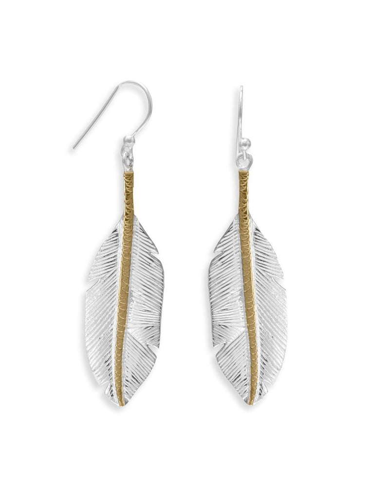 Feather Earrings Two-tone Silver and Gold