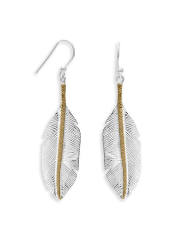 Feather Earrings Two-tone Silver and Gold