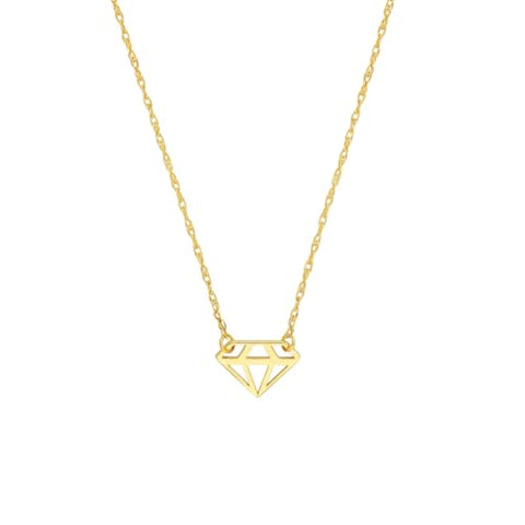 14k Yellow Gold Open Cut Diamond-shape Pendant Necklace