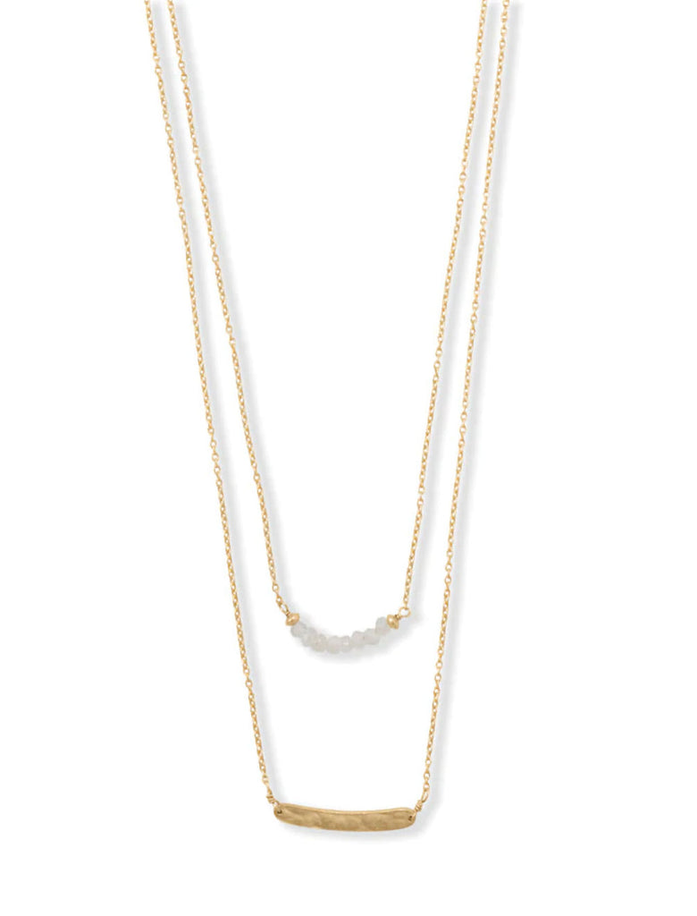 14k Gold-plated Silver Double Strand Rainbow Moonstone Curved Bar Necklace Adjustable Length