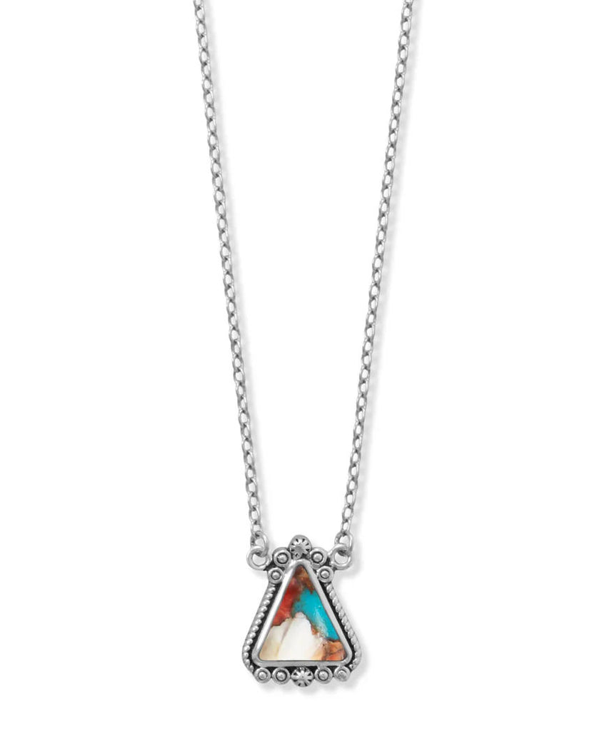 Turquoise and Spiny Oyster Necklace Sterling Silver Adjustable Length