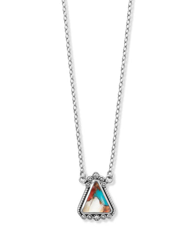 Turquoise and Spiny Oyster Necklace Sterling Silver Adjustable Length