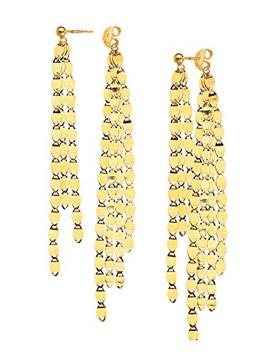 14K Yellow Gold Tassel Fringe Double Drop Earrings