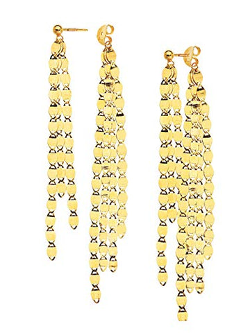 14K Yellow Gold Tassel Fringe Double Drop Earrings