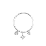 14k White Gold Dangle Charm Ring with Diamonds in Triangle Circle North Star Shapes
