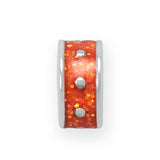 Orange Glitter Enamel Inlay Dotted Wheel Bead Charm Rhodium on Sterling Non-tarnish