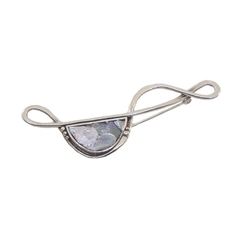 Ancient Roman Glass Multicolor Pin Sterling Silver Handcrafted