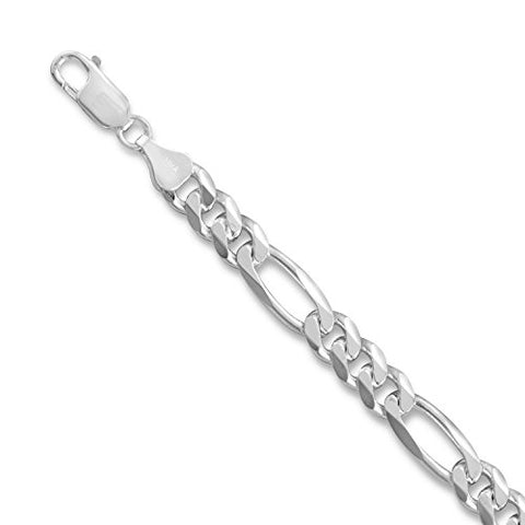 Figaro Chain Necklace 7mm Width Sterling Silver