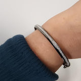 Oval Bangle Bracelet with Sparkle Strip Black Rhodium on Sterling Silver