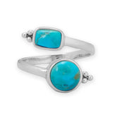 Two Stone Reconstituted Turquoise Wrap Ring Sterling Silver Adjustable Size