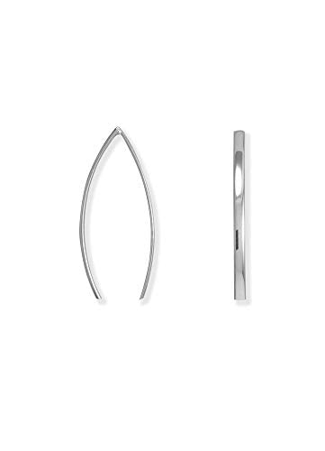 Flat Long Wire Curved Earrings Rhodium on Sterling Silver Nontarnish