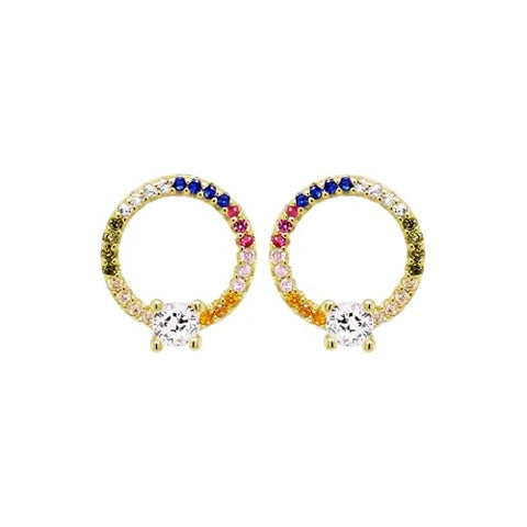 Rainbow Color Cubic Zirconia Stud Earrings Gold-plated Sterling Silver