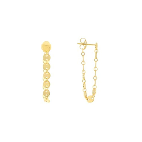 14K Yellow Gold High Polish Disk Front Back Earrings