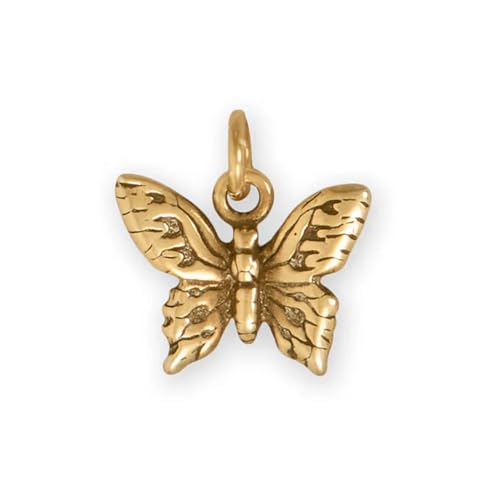 AzureBella Jewelry Butterfly Charm Antiqued Gold-plated Sterling Silver