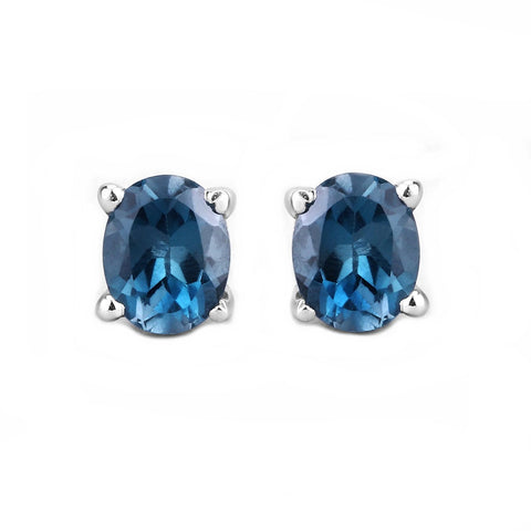 London Blue Topaz Stud Earrings Oval 0.80 CTW Rhodium on Sterling Silver