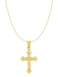 14k Yellow Gold Cross Pendant Necklace with Fleuree Design 25x12mm with Chain