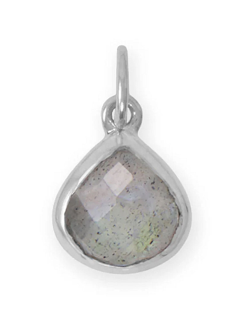 Sterling Silver Faceted Genuine Labradorite Charm Pear Shape