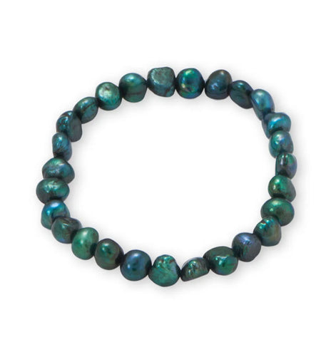 Green Dyed Cultured Freshwater Pearl Stretch Bracelet