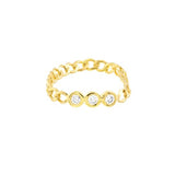 14k Yellow Gold Curb Chain Ring with Genuine Diamond, size 8
