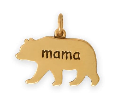 AzureBella Jewelry Mama Bear Charm Gold-plated Sterling Silver