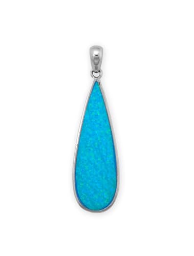 Synthetic Blue Opal Pendant Rhodium-plated Sterling Silver Teardrop Shape