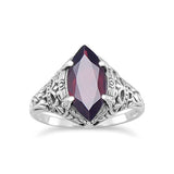 Marquise Garnet Ring Sterling Silver Antique Finish Vintage Style